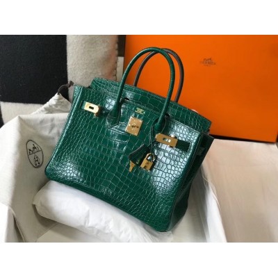 Hermes Birkin 30cm Bag In Green Embossed Crocodile Leather LDBS241620