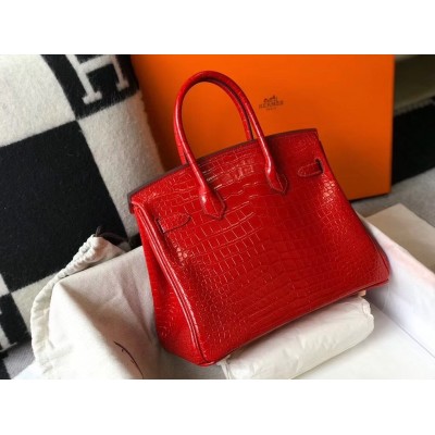 Hermes Birkin 30cm Bag In Red Embossed Crocodile Leather LDBS241622