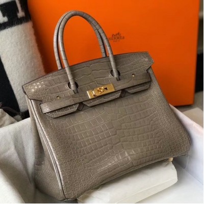 Hermes Birkin 30cm Bag In Taupe Embossed Crocodile Leather LDBS241623