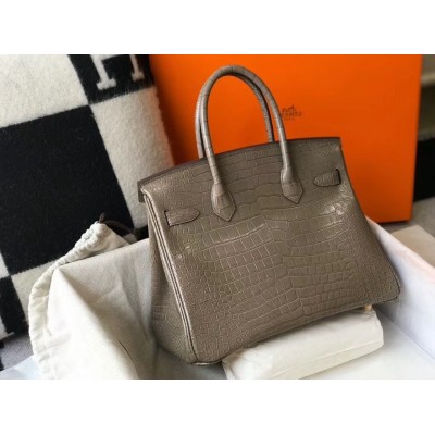 Hermes Birkin 30cm Bag In Taupe Embossed Crocodile Leather LDBS241623