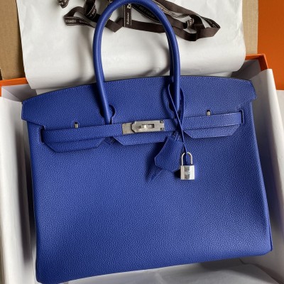 Hermes Birkin 35 Retourne Handmade Bag In Blue Electric Clemence Leather LDBS241678