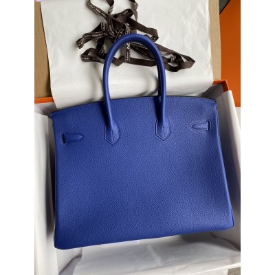 Hermes Birkin 35 Retourne Handmade Bag In Blue Electric Clemence Leather LDBS241678