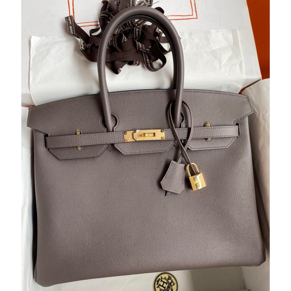 Hermes Birkin 35 Retourne Handmade Bag In Etain Epsom Calfskin LDBS241680