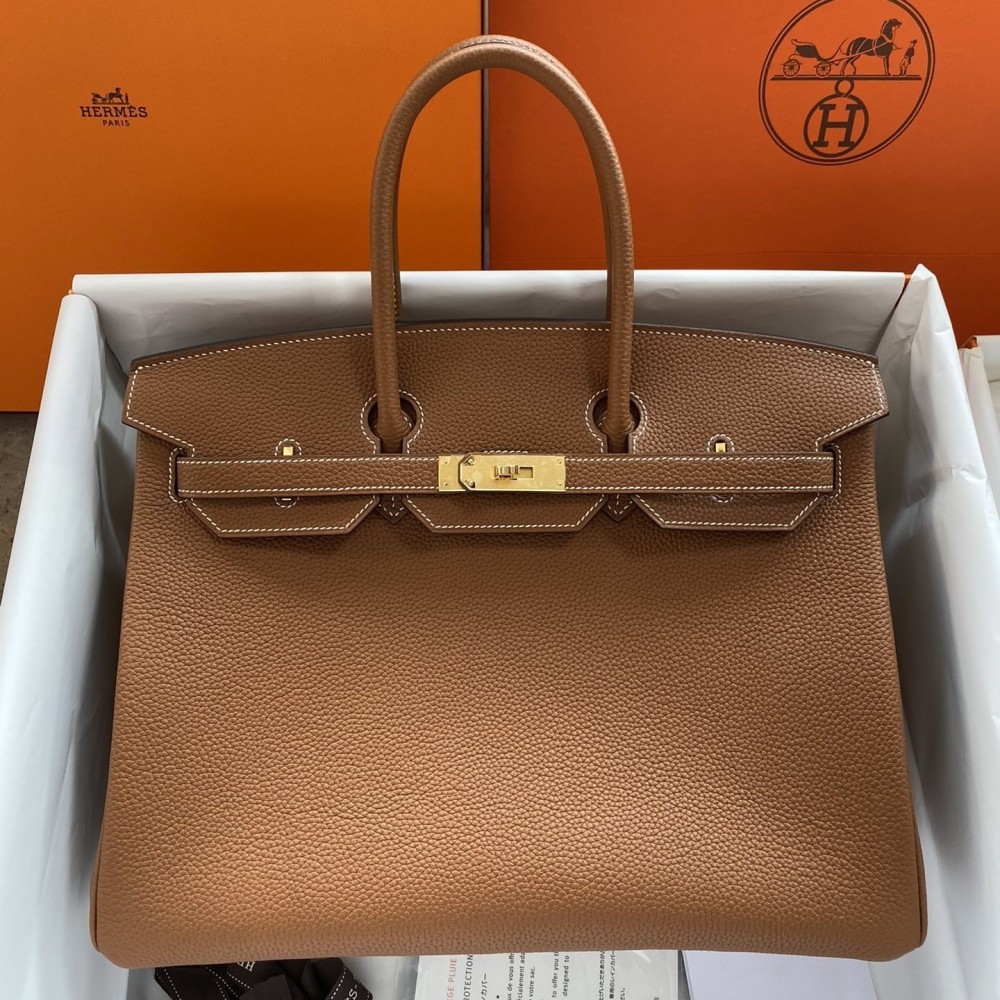 Hermes Birkin 35 Retourne Handmade Bag In Gold Clemence Leather LDBS241682