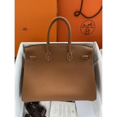 Hermes Birkin 35 Retourne Handmade Bag In Gold Clemence Leather LDBS241682