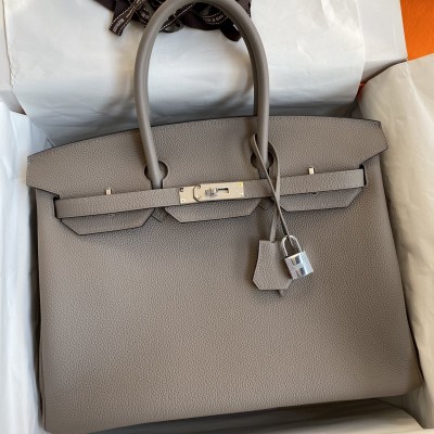 Hermes Birkin 35 Retourne Handmade Bag In Gris Asphalt Clemence Leather LDBS241684