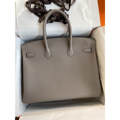 Hermes Birkin 35 Retourne Handmade Bag In Gris Asphalt Clemence Leather LDBS241684