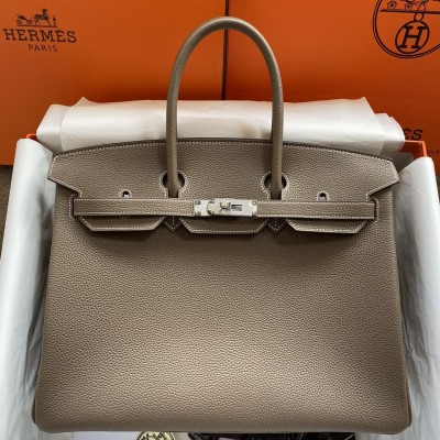 Hermes Birkin 35 Retourne Handmade Bag In Taupe Clemence Leather LDBS241690