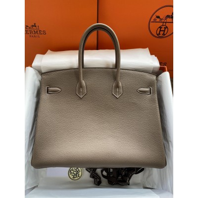 Hermes Birkin 35 Retourne Handmade Bag In Taupe Clemence Leather LDBS241690