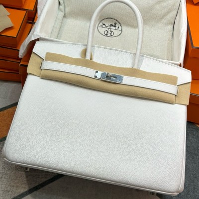 Hermes Birkin 35 Retourne Handmade Bag In White Clemence Leather LDBS241691