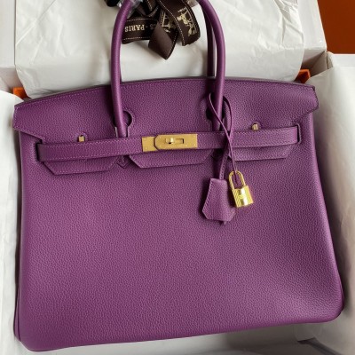 Hermes Birkin 35 Retourne Handmade Bag in Anemone Clemence Leather LDBS241676