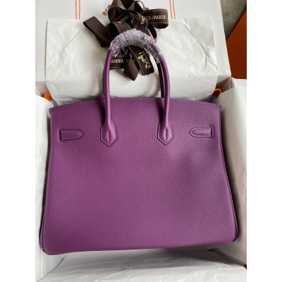 Hermes Birkin 35 Retourne Handmade Bag in Anemone Clemence Leather LDBS241676