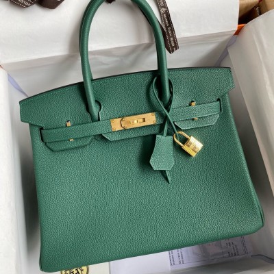 Hermes Birkin 35 Retourne Handmade Bag in Malachite Clemence Leather LDBS241685