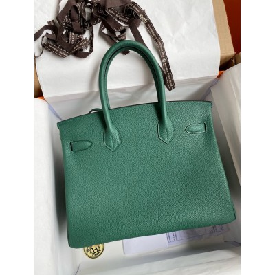 Hermes Birkin 35 Retourne Handmade Bag in Malachite Clemence Leather LDBS241685