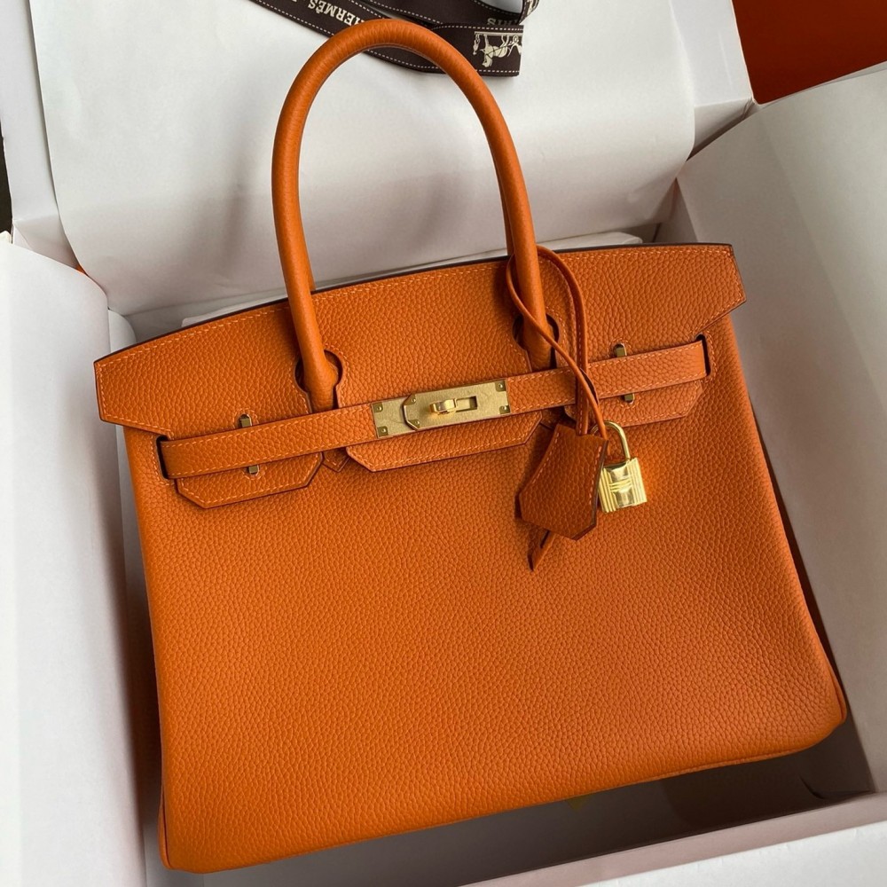 Hermes Birkin 35 Retourne Handmade Bag in Orange Clemence Leather LDBS241686