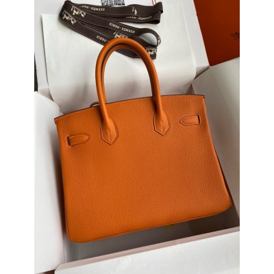 Hermes Birkin 35 Retourne Handmade Bag in Orange Clemence Leather LDBS241686