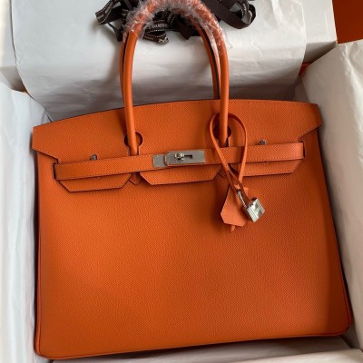 Hermes Birkin 35 Retourne Handmade Bag in Orange Epsom Calfskin LDBS241687