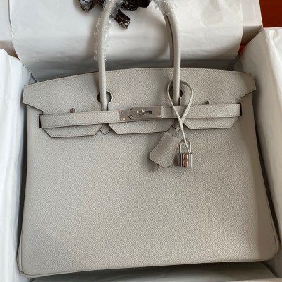 Hermes Birkin 35 Retourne Handmade Bag in Pearl Grey Epsom Calfskin LDBS241688