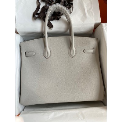 Hermes Birkin 35 Retourne Handmade Bag in Pearl Grey Epsom Calfskin LDBS241688