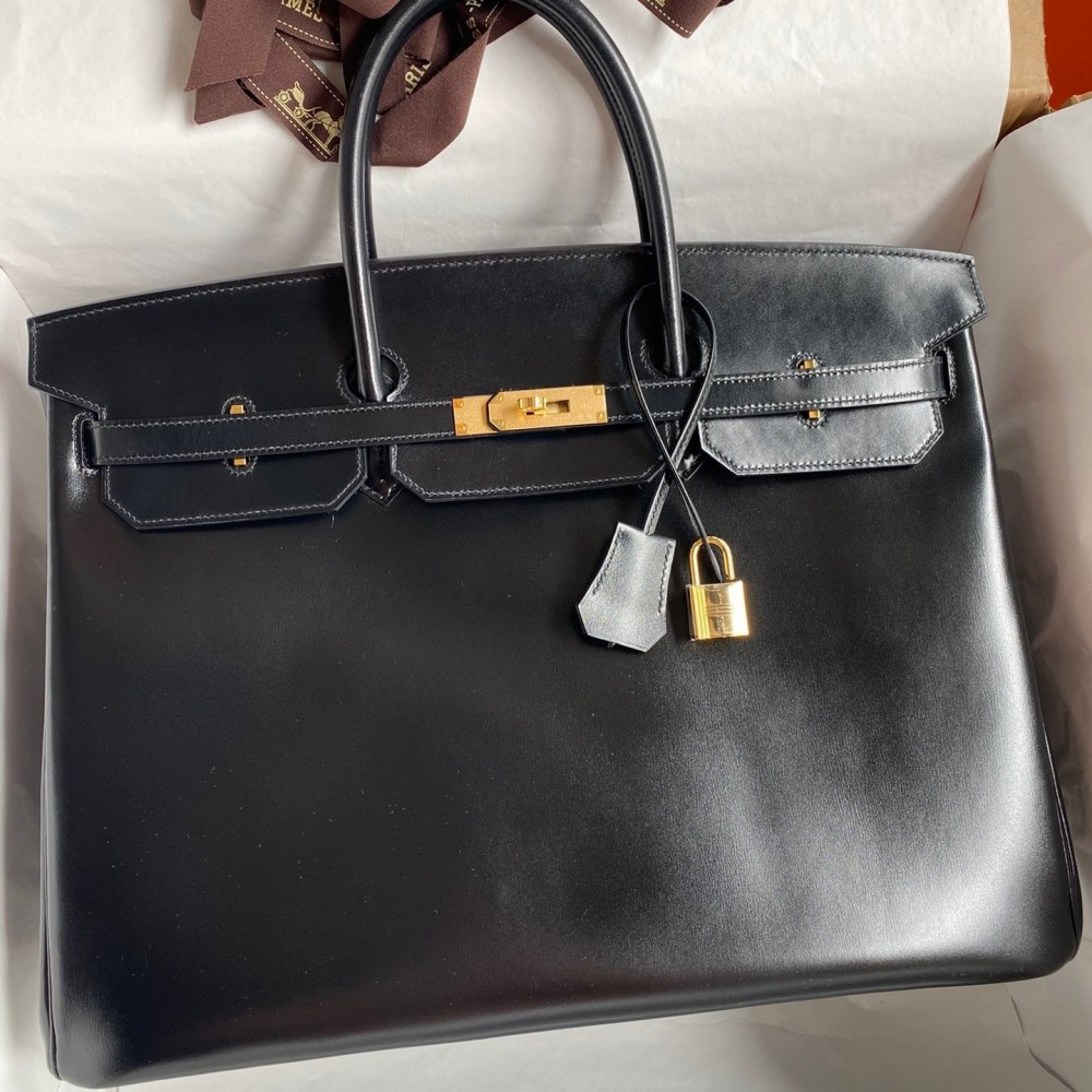 Hermes Birkin 40 Retourne Handmade Bag In Black Box Calfskin LDBS241692