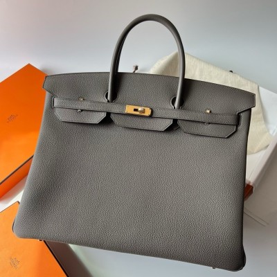 Hermes Birkin 40 Retourne Handmade Bag In Etain Clemence Leather LDBS241694