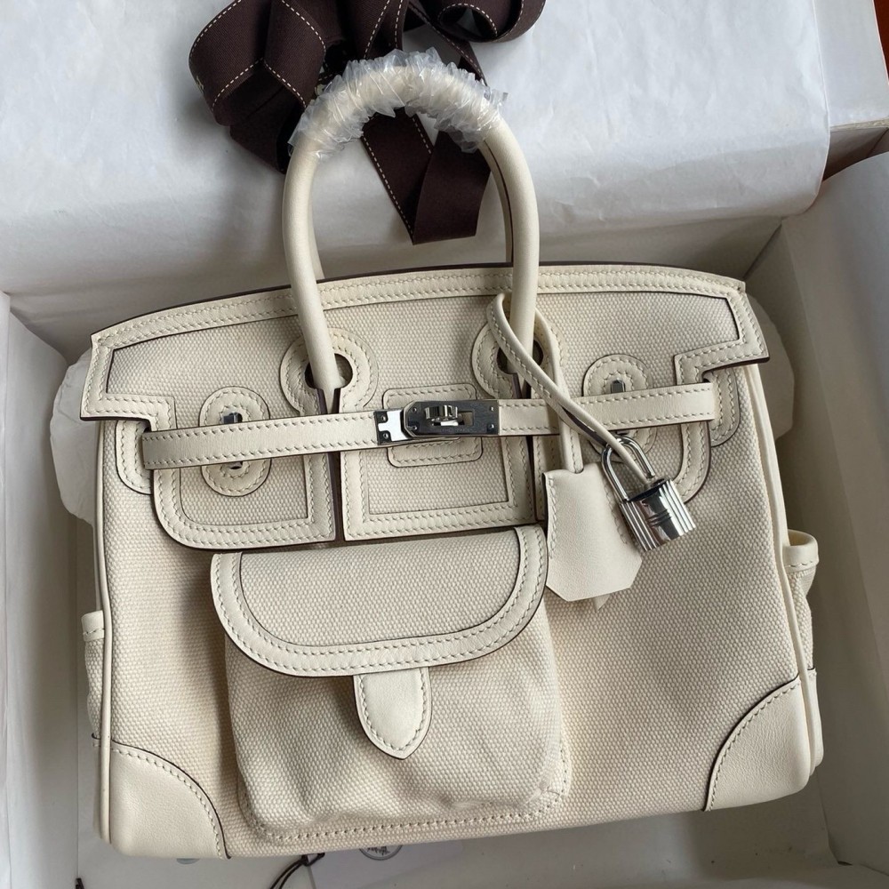 Hermes Birkin Cargo 25 Bag in Craie Toile and Swift Leather LDBS241696