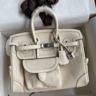 Hermes Birkin Cargo 25 Bag in Craie Toile and Swift Leather LDBS241696