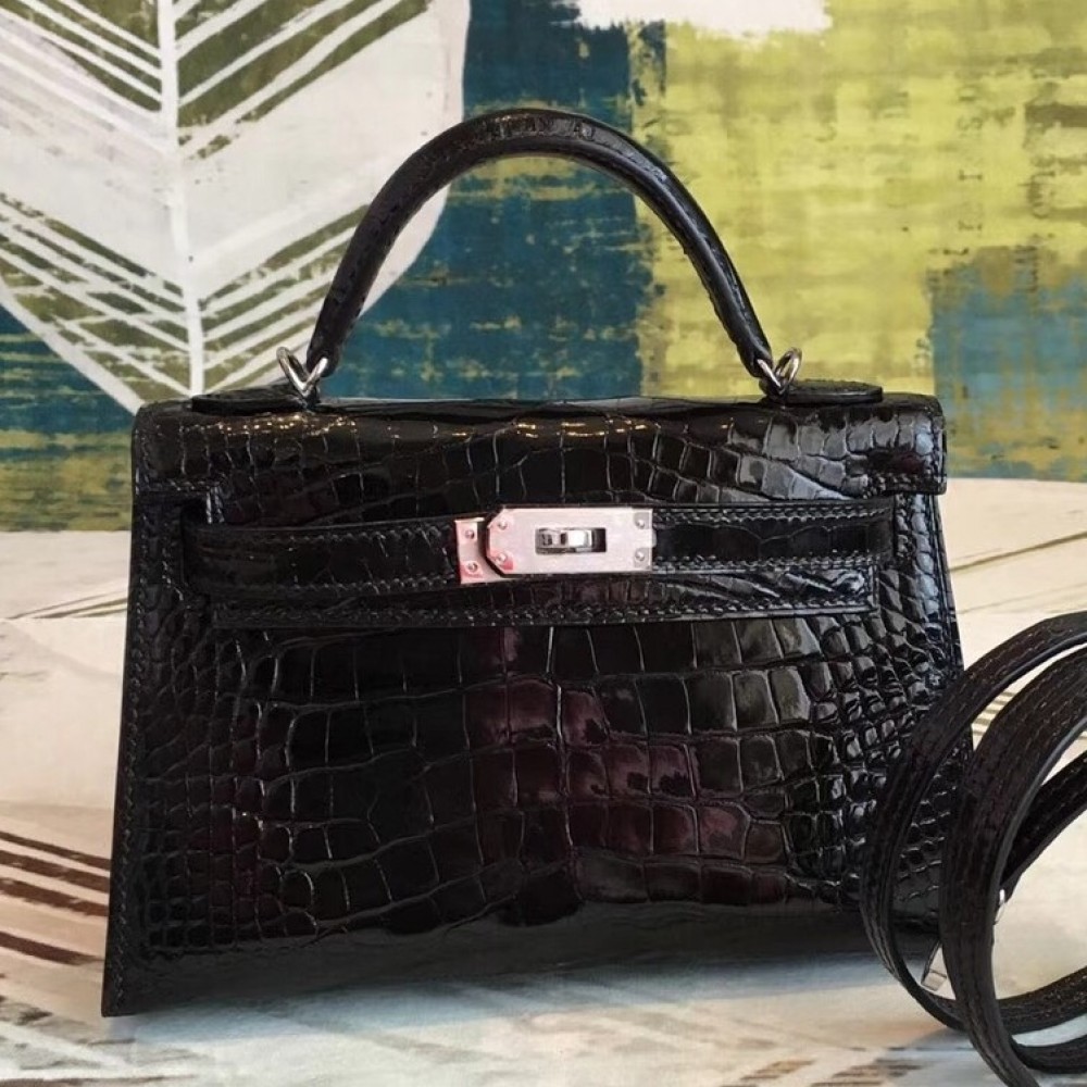 Hermes Black Alligator Kelly Mini II Handmade Bag LDBS241697