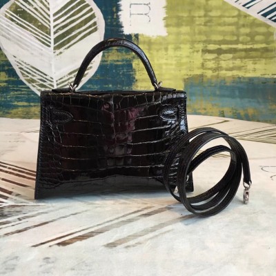 Hermes Black Alligator Kelly Mini II Handmade Bag LDBS241697