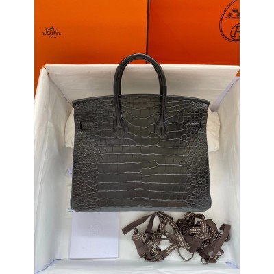 Hermes Black Birkin 25cm Matte Alligator Crocodile Skin Bag LDBS241704