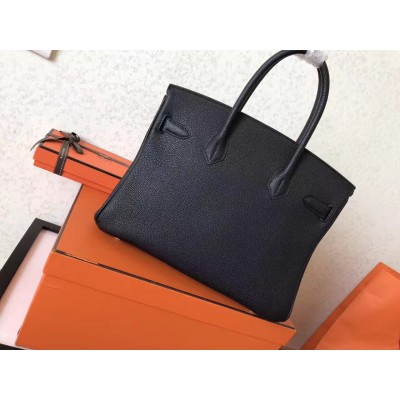 Hermes Black Birkin 30cm Clemence Handmade Bag LDBS241701