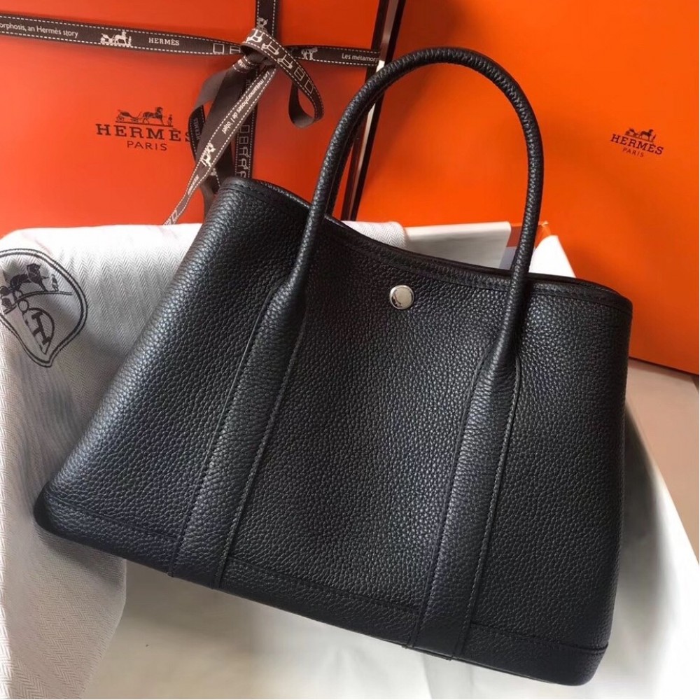 Hermes Black Clemence Garden Party 30cm Handmade Bag LDBS241711