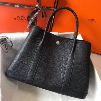 Hermes Black Clemence Garden Party 30cm Handmade Bag LDBS241711