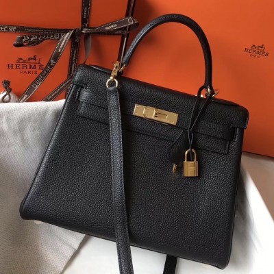 Hermes Black Clemence Kelly 28cm Bag LDBS241714