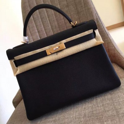 Hermes Black Clemence Kelly Retourne 32cm Handmade Bag LDBS241717