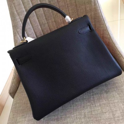 Hermes Black Clemence Kelly Retourne 32cm Handmade Bag LDBS241717