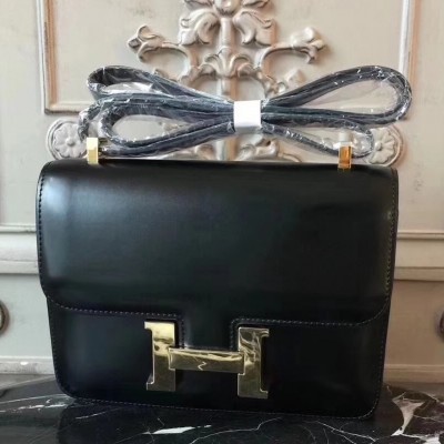 Hermes Black Constance MM 24cm Box Leather Bag LDBS241719