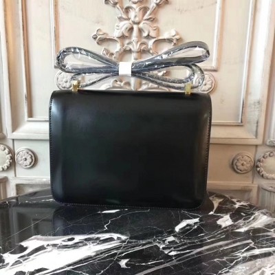 Hermes Black Constance MM 24cm Box Leather Bag LDBS241719