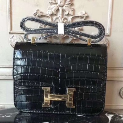 Hermes Black Constance MM 24cm Crocodile Bag LDBS241720