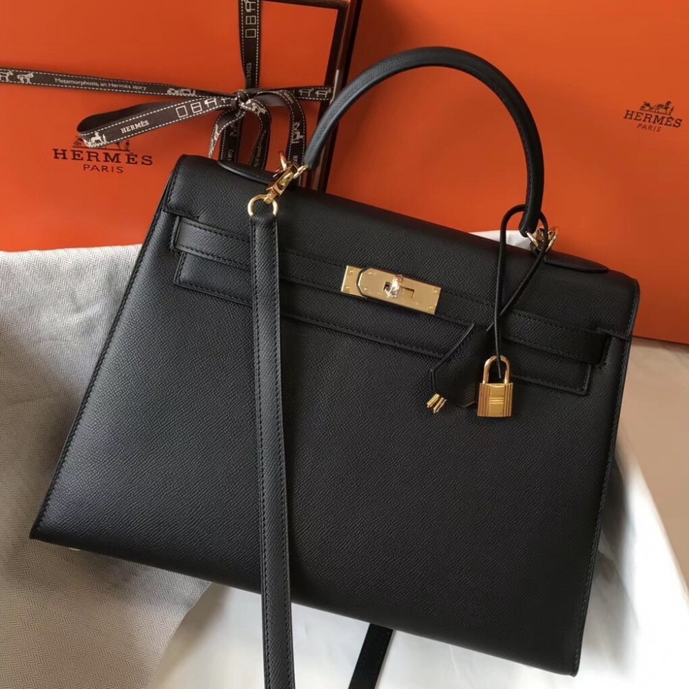 Hermes Black Epsom Kelly 32cm Sellier Bag LDBS241730