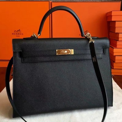 Hermes Black Epsom Kelly 35cm Handmade Bag LDBS241731