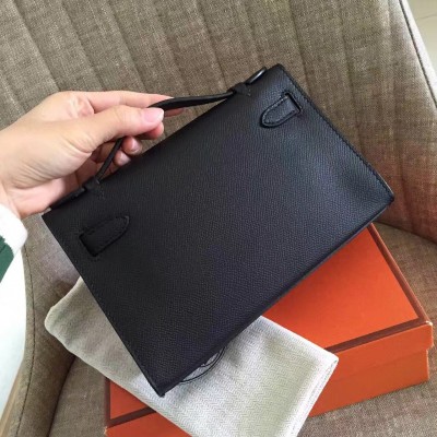 Hermes Black Kelly Pochette Epsom Handmade Bag LDBS241736