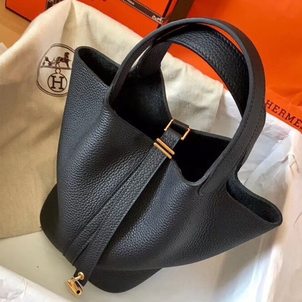 Hermes Black Picotin Lock MM 22cm Handmade Bag LDBS241750