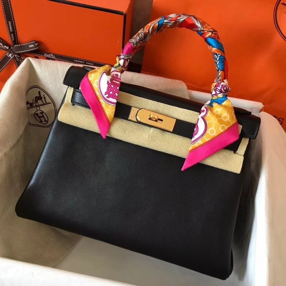 Hermes Black Swift Kelly 28cm Handmade Bag LDBS241753