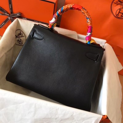 Hermes Black Swift Kelly 28cm Handmade Bag LDBS241753