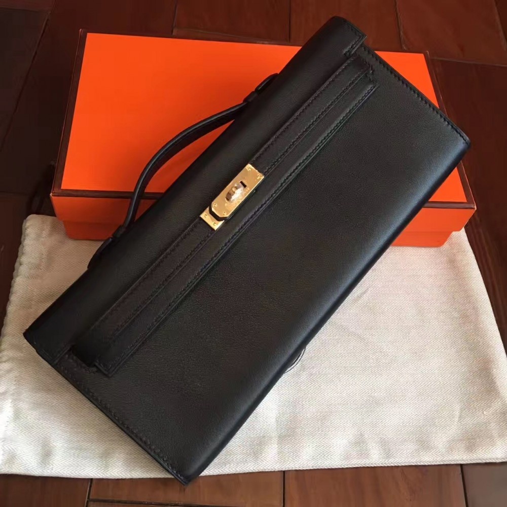 Hermes Black Swift Kelly Cut Handmade Bag LDBS241754