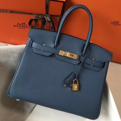 Hermes Blue Agate Clemence Birkin 30cm Bag LDBS241929