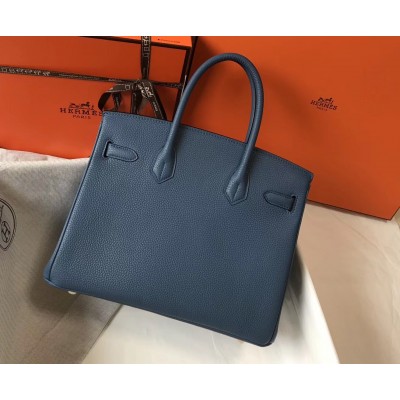 Hermes Blue Agate Clemence Birkin 30cm Bag LDBS241929