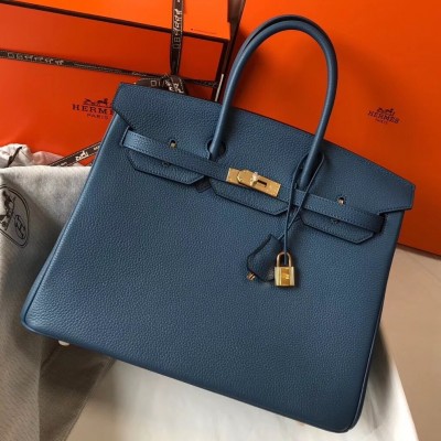 Hermes Blue Agate Clemence Birkin 35cm Bag LDBS242025