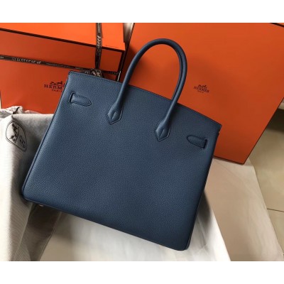 Hermes Blue Agate Clemence Birkin 35cm Bag LDBS242025